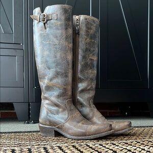 Distressed Brown Leather Knee-High Boots